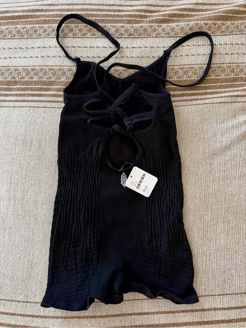 NWT Intimately Free People Round Two Pique Open Back Bodysuit XS/S Black